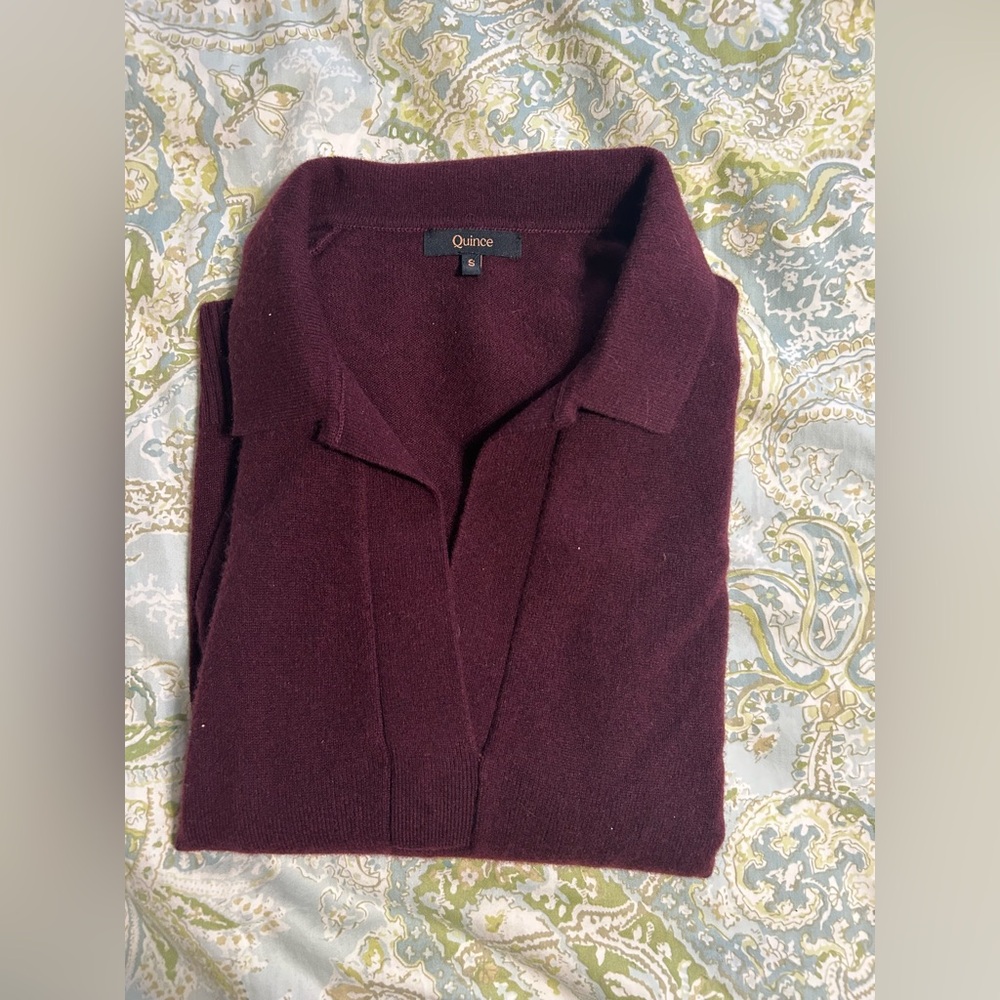 Quince Mongolian Cashmere Polo Sweater BURGANDY Small